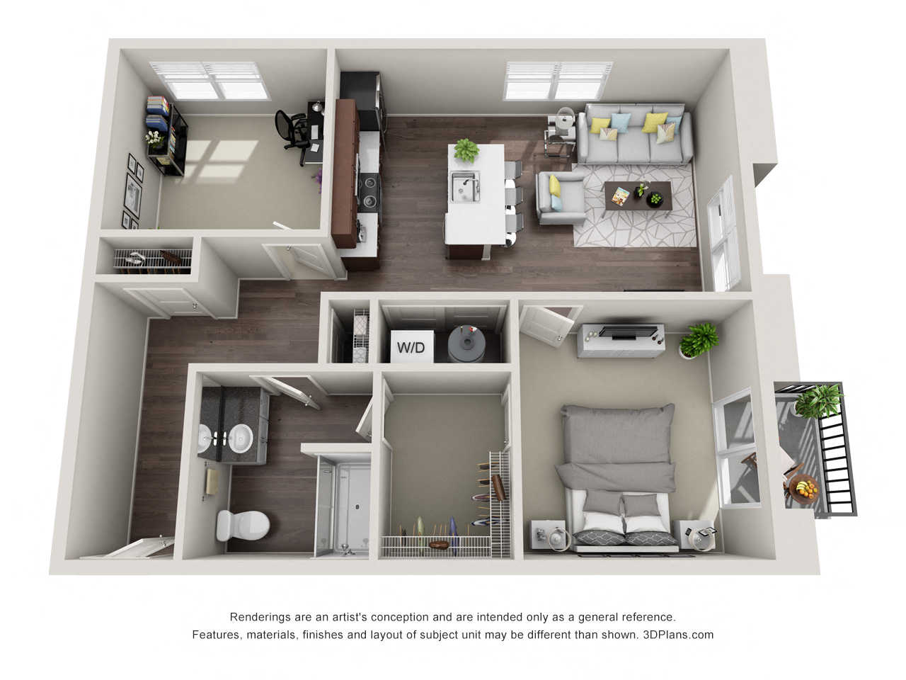 Floor plan for 1 bed, 1 bath, 994 sqft